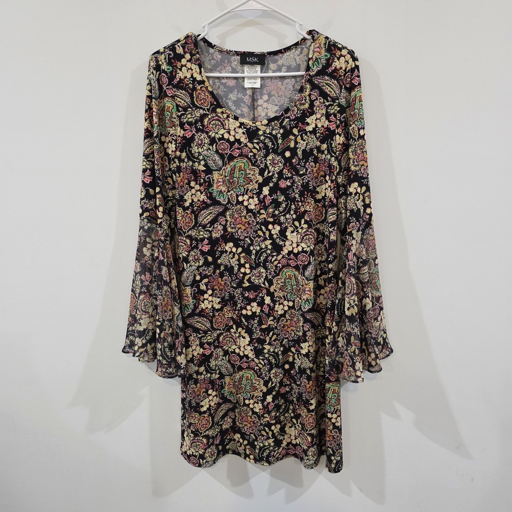 Msk Womens‎ Midi Dress Size Medium Bell Sleeve Floral Fairy Boho Hippie Indie